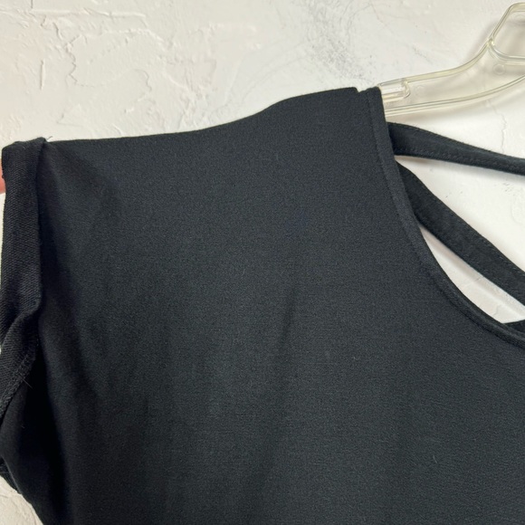 Athleta Dress T Shirt Solid Black Jersey Knit Cross Strap Back Short Sleeve Knit - Picture 7 of 10